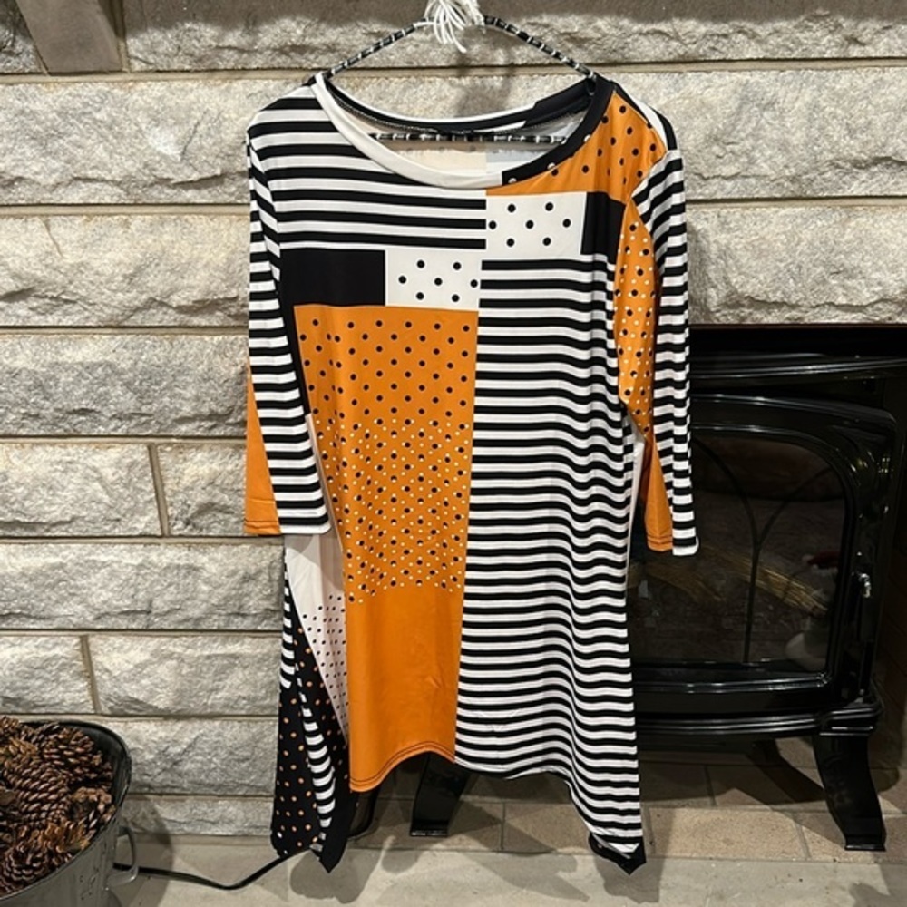 Lily Black, White, and Orange Striped Tunic
